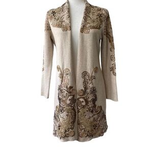 Chico’s Open Front Duster Scroll Lace Sweater SZ 0